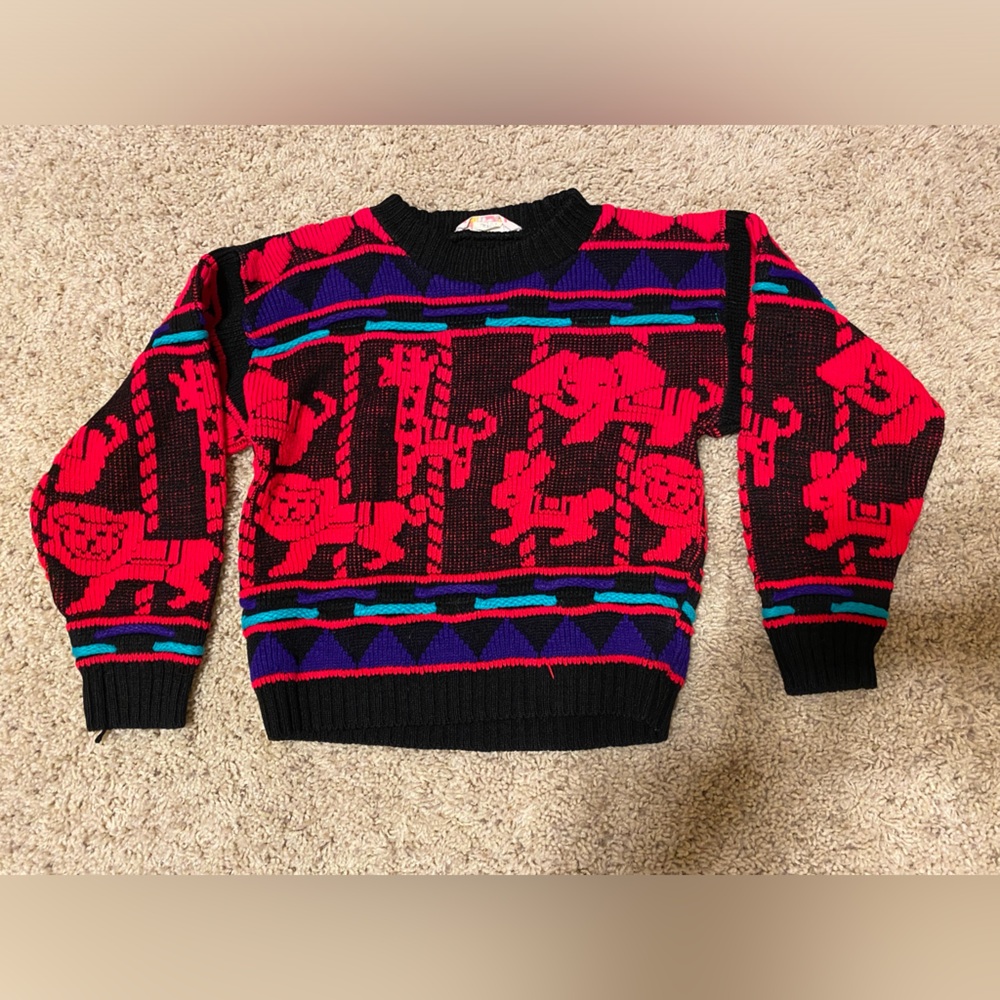Vintage Arielle Toddler Girl Kids Animals Hearts Knit Sweater USA SUPER RARE